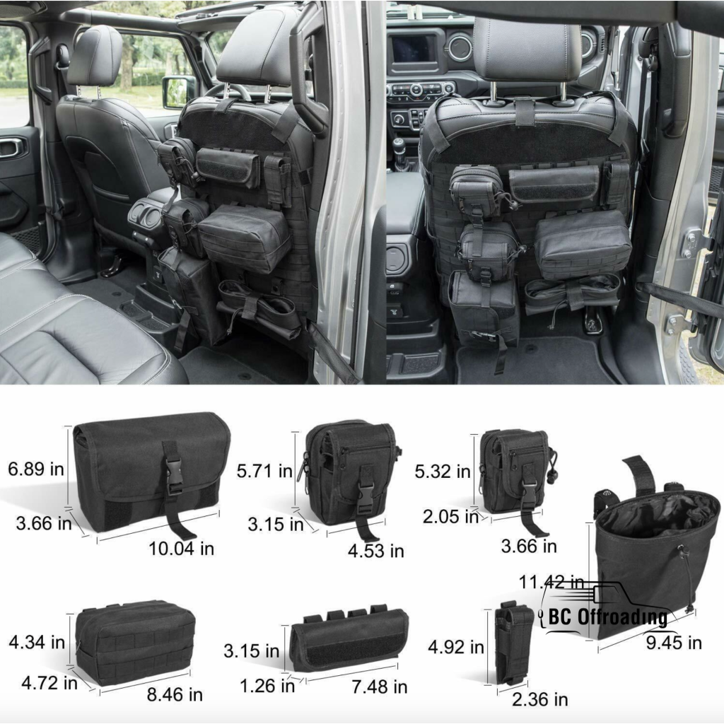 Jeep Wrangler Jk/jl Front Seat Cover And Organizer Storage Bags 2007+
